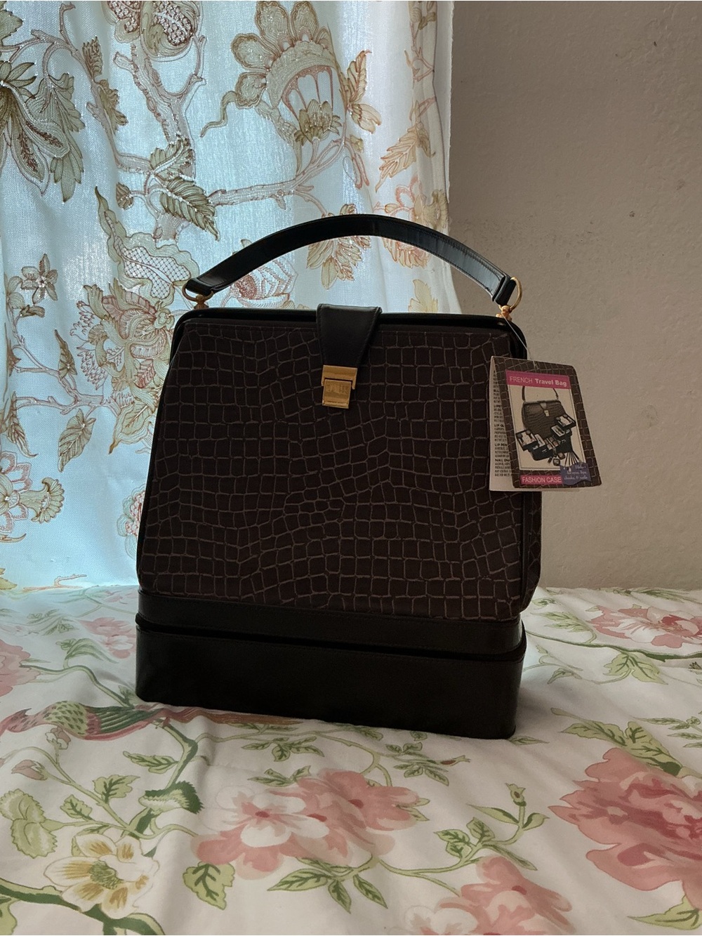 Classic Croc-Embossed Top-Handle Bag in Dark Brown